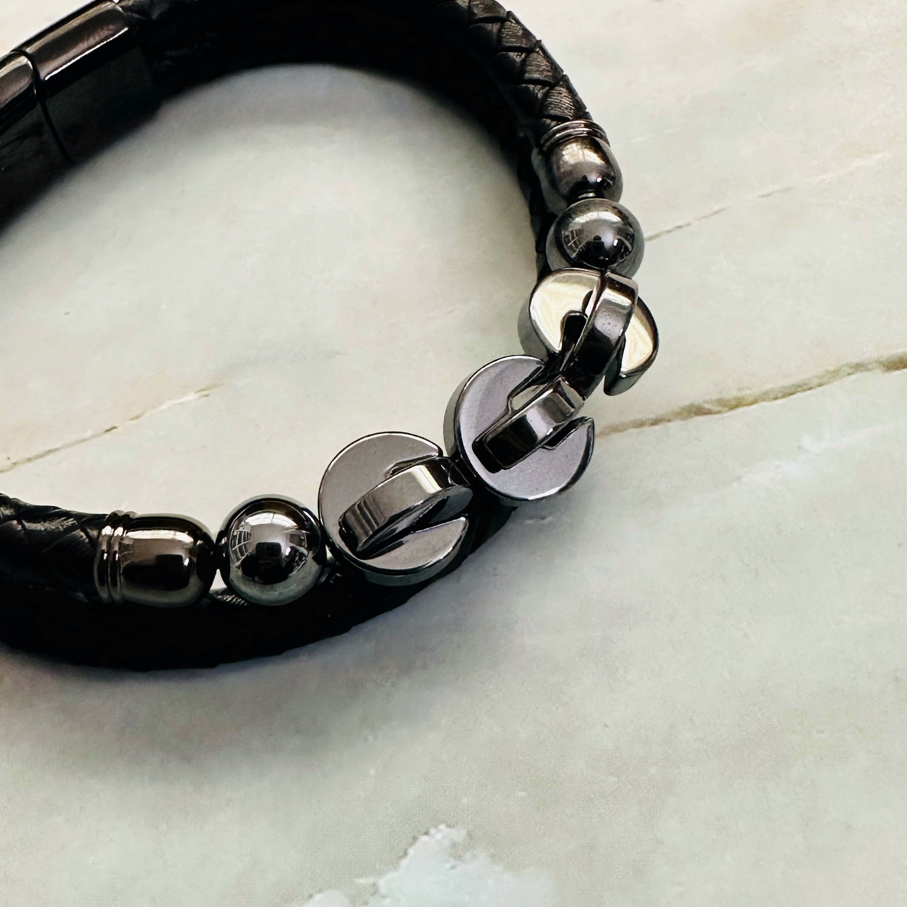 Hematite Leather Bracelet